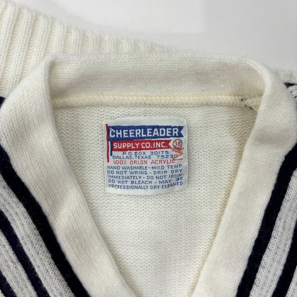 Vintage 60s Cheerleader Sweater V-Neck Navy Striped Pullover - Picture 5 of 10